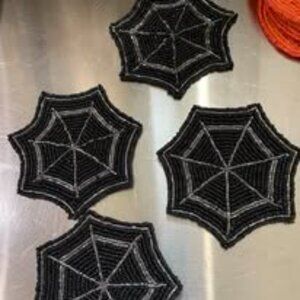 Pier 1 Spiderweb Beaded coasters Set of 4 (Halloween, Spider, decoration)